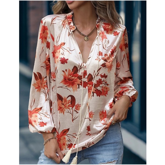 020 Boho Floral Print Cottagecore Blouse - Picture 5 of 5